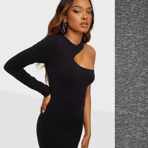 BCBG Generation Cut Out Asymmetrical One Long Sleeve Textured Dress Size L NWT